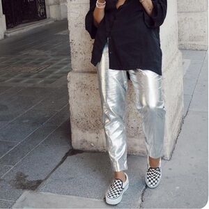 GAP Women's Metallic Silver Straight Leg Pants